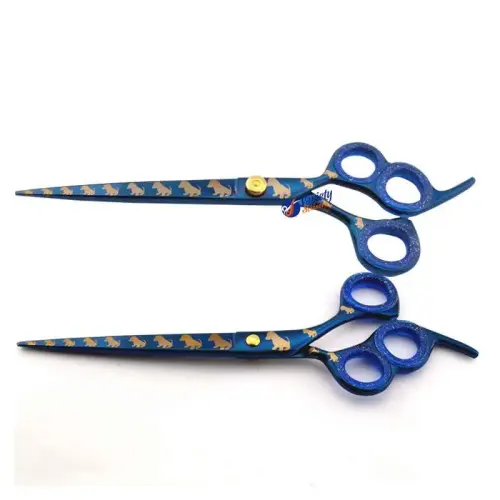 3-Hole Blue Designer Pet Grooming Straight Shears