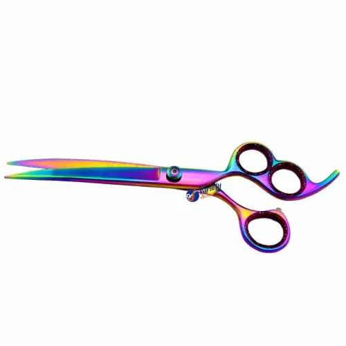 3-Hole Rainbow Pet Grooming Curved Shears