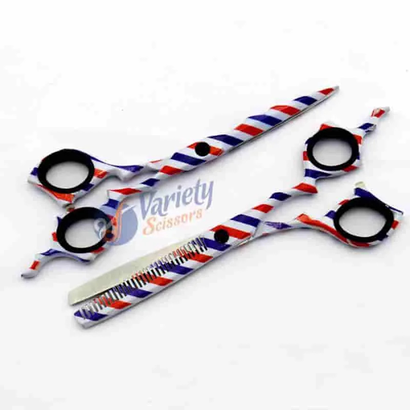 Barber pole hair scissors set
