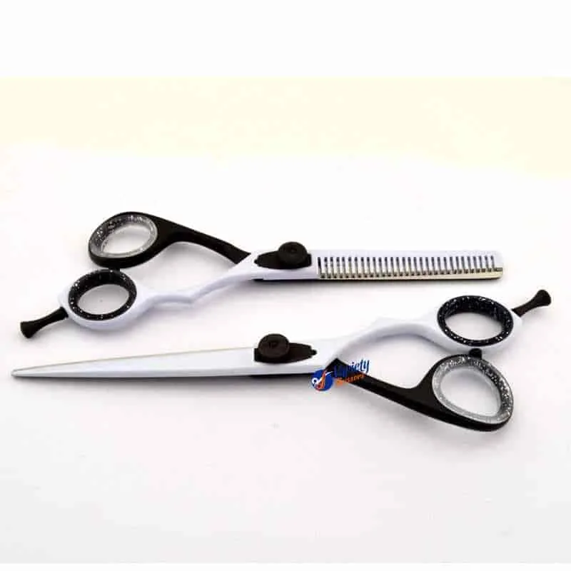 Black and white barber scissors set