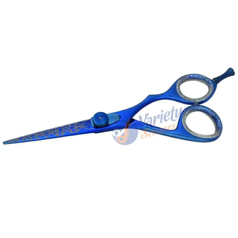 Blue Titanium Hairdressing Shears with Laser Graphics