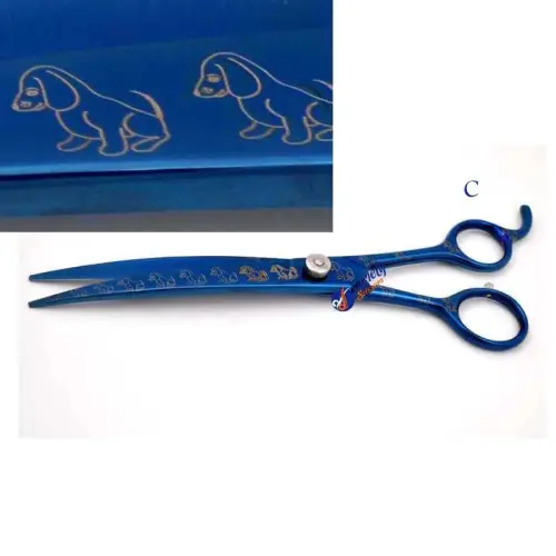 Panther Blue Titanium Curved Grooming Shears