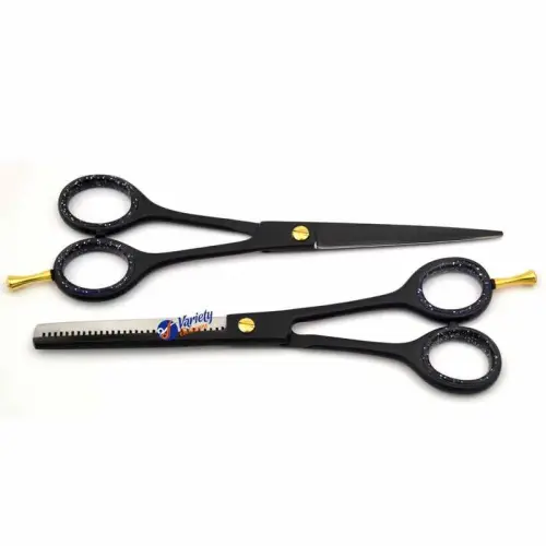 Professional black matte cutting and thinning scissors set
