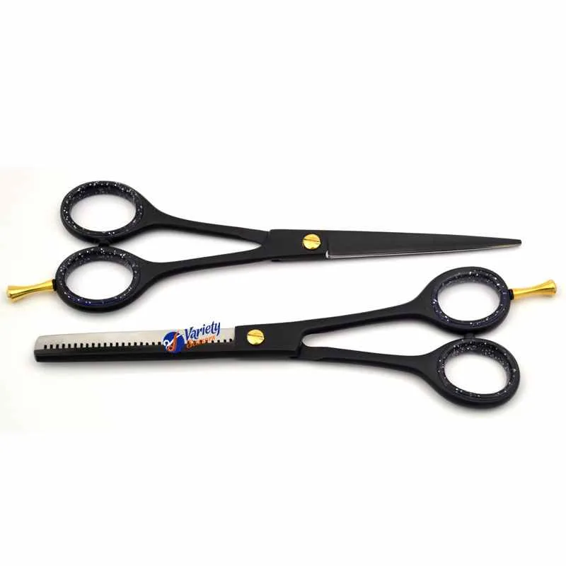 Professional black matte cutting and thinning scissors set