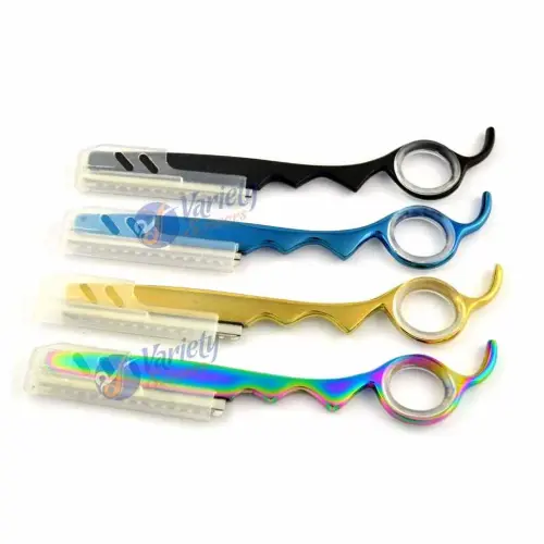 Professional Hair Texturizing Razor Shaper | Straight Handle | Black, Blue, Gold & Rainbow | VS-1402P4