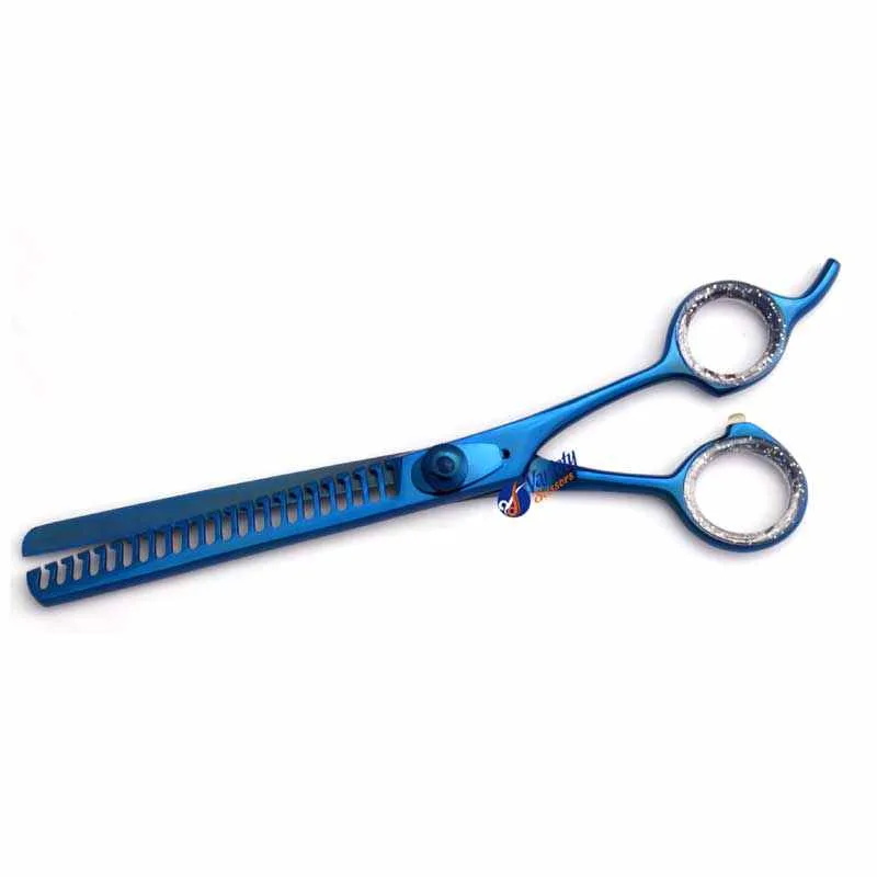 Professional Blue Titanium Finish Thinning Grooming Scissors